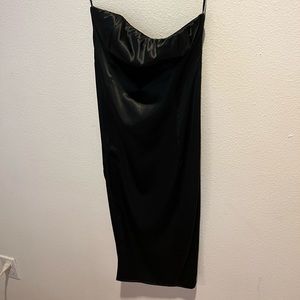 black strapless dress with side slit